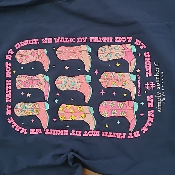 Simply Southern Navy Shirt with Pink Cowboy Boots Design size Medium - Picture 3 of 8